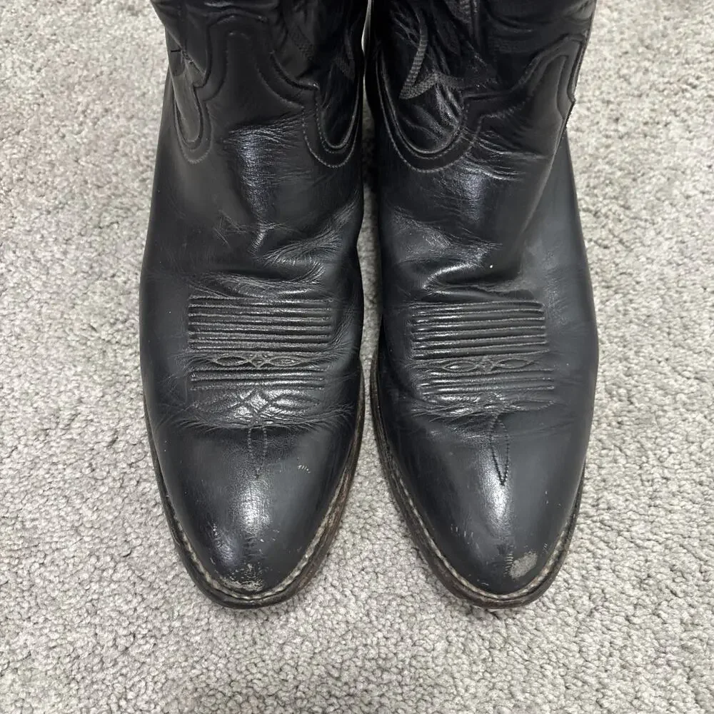 Vintage Men Tony Lama Pointed Toe Black Leather Cowboy Western Boots Size 10.5 D